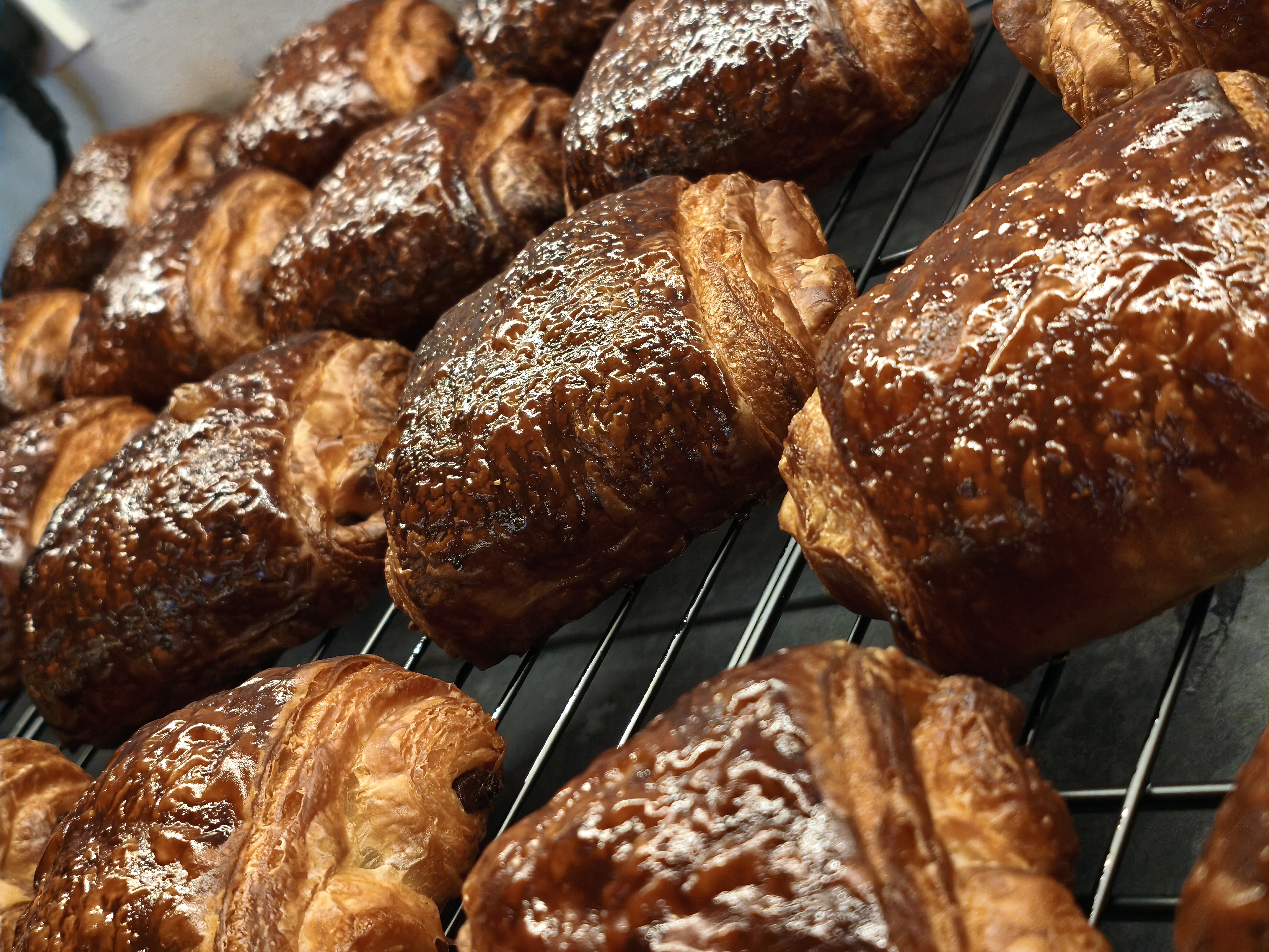 Pain au Chocolat on rack in natural sunlight